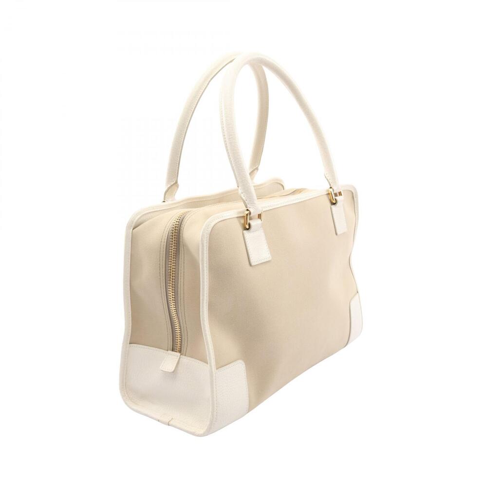 Loewe Beige Amazona Handbag White Canvas Leather Tan White